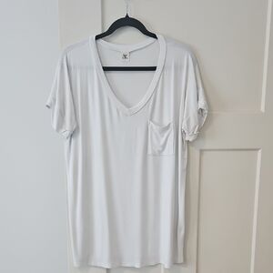 White V-Neck T-Shirt with Pocket